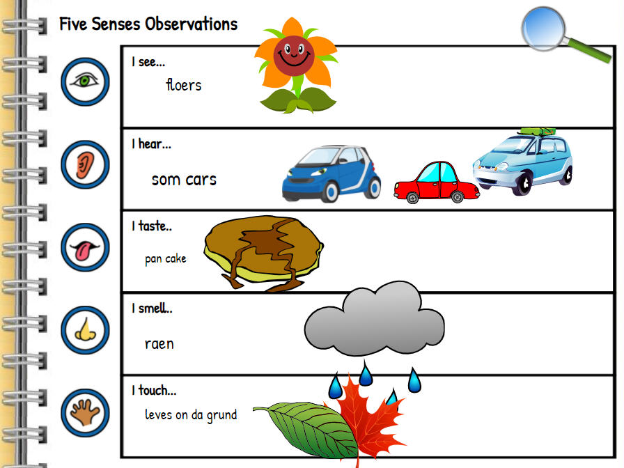 image of student Wixie project recording nature walk observations using the 5 senses